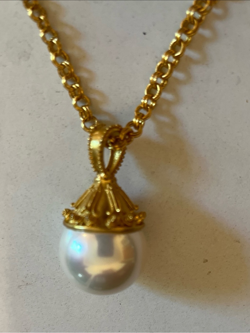 Julie Vos Gold Pearl Pendant Necklace 34”chain - Picture 3 of 4